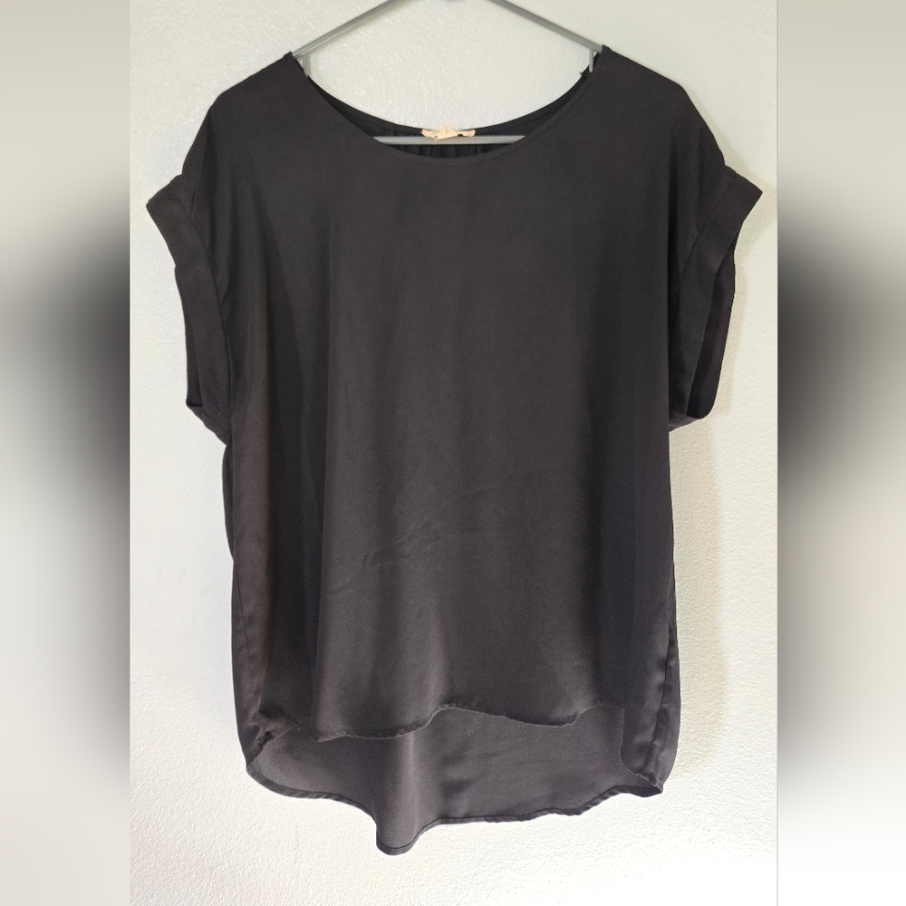 Messini | Black Chiffon Cap Sleeve Blouse Size Large